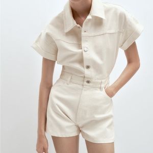 Zara Cream Denim Jumpsuit